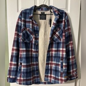 Buffalo David Bitton Sherpa Lined Plaid Flannel Jacket Shirt XL Red White Blue